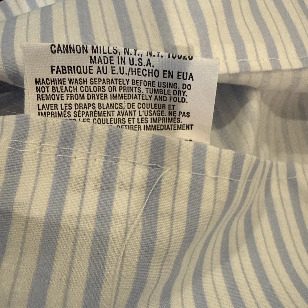 Vintage Cannon Full Size Flat Sheet And 1 Standard Pillowcase Blue White Stripe‎